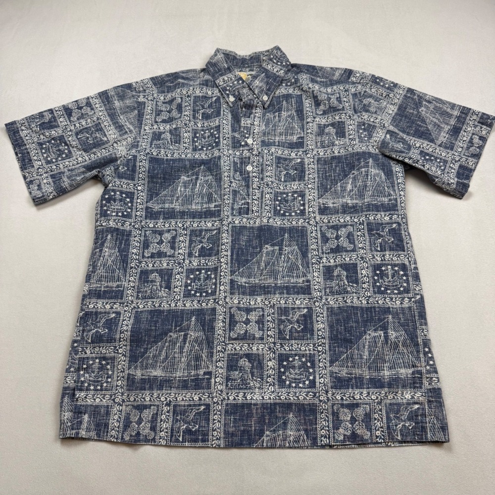 VTG Reyn Spooner Mens Med‎ Blue Sailboat Lighthouse Nautical Patchwork Shirt